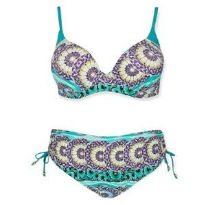NWT Costyleen Womens Plus Two Piece Swimsuit Adjustable Turquoise Floral Bikini